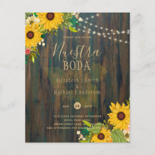 Flyer NUESTRA BODA Girassóis Invólucro da madeira russa