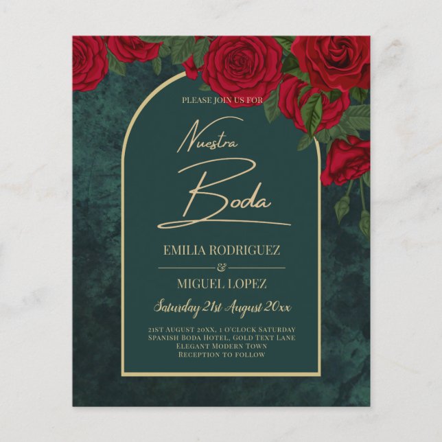Flyer NUESTRA BODA Green Dourado Rosa vermelha Winter IN (Frente)