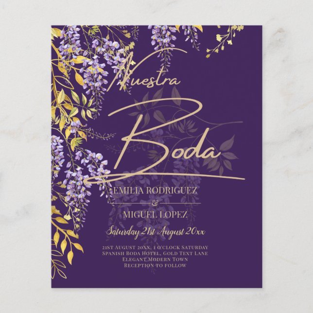 Flyer Nuestra Boda Lilac Wisteria Convite Espanhol (Frente)