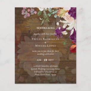 Flyer NUESTRA BODA Plum Fall Floral Casamento espanhol
