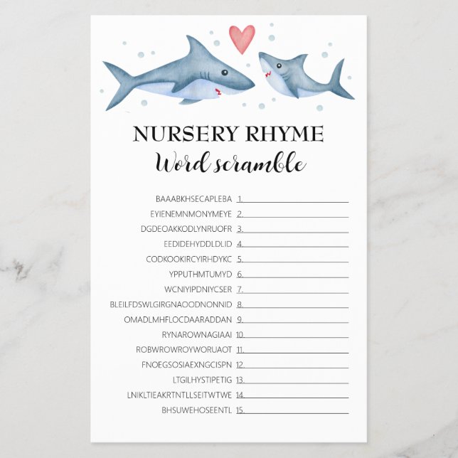 Flyer Nursery de Chá de fraldas de tubarão Rhyme Word Sc (Frente)