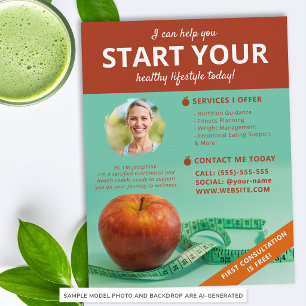 Flyer Nutricionista Dietista Coach de Saúde da Maçã e Fi