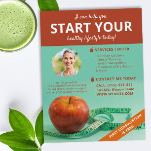 Flyer Nutricionista Dietista Coach de Saúde da Maçã e Fi