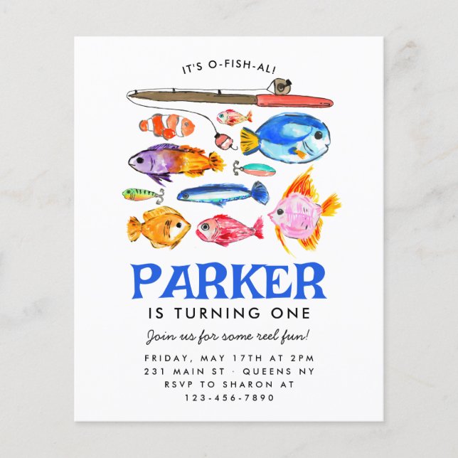 Flyer O-Fish-al-Reel Diversão Barata Foi Pescar Aniversá (Frente)