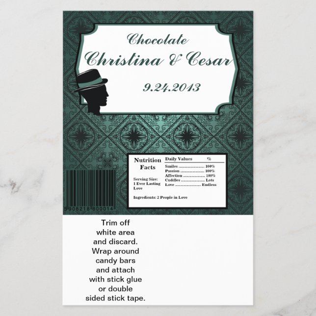 Flyer O Grande Bar de Hershey Wrapper Damask Teal Casal  (Frente)
