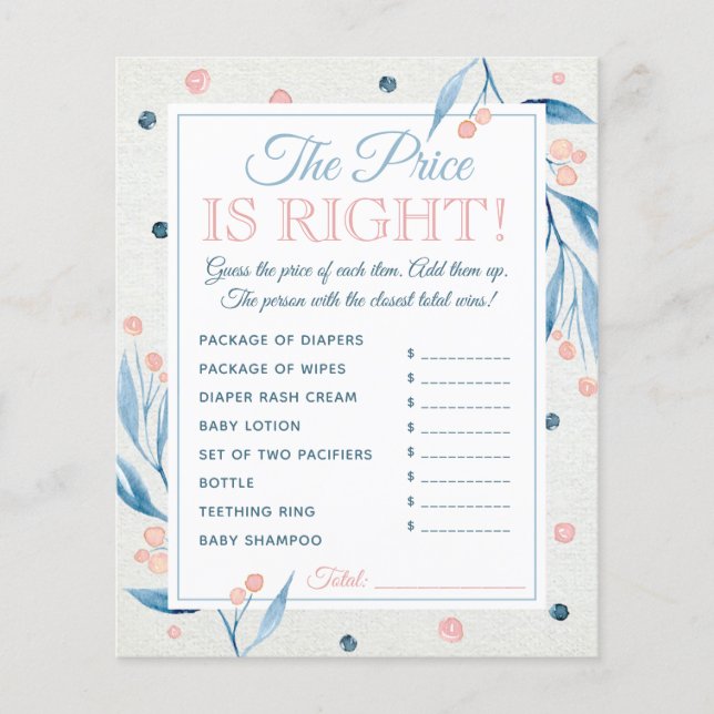 Flyer O Preço É O Jogo Certo, Chá de fraldas, Azul, Rosa (Frente)