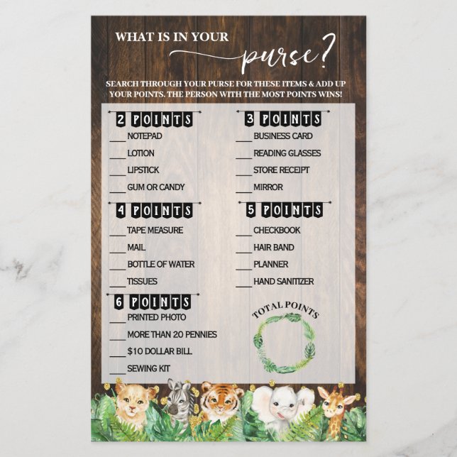 Flyer O que há no seu jogo de Chá de fraldas Safari de B (Frente)