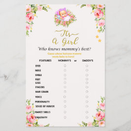 Flyer O tema da Flor rosa e Dourada é um chá de fraldas