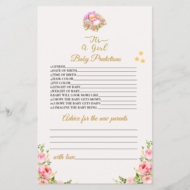 Flyer O tema da Flor rosa e Dourada é um chá de fraldas  (Frente)