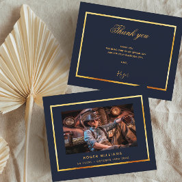 Flyer Obrigado orçamento foto dourado azul de aniversári
