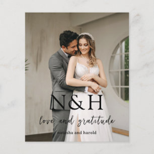 Flyer Obrigado por casamento com orçamento foto monogram