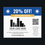 Flyer Oferta especial azul Desconto seu logotipo e códig<br><div class="desc">Folheto de desconto de oferta especial para sua pequena empresa com um banner azul no topo combinado com um banner amarelo menor e fontes brancas em negrito. Folheto de desconto de oferta especial personalizado com seu logotipo,  código QR e texto personalizado.</div>