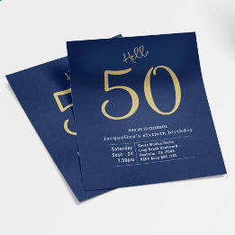 Flyer Olá 50 Orçamento Dourado Azul 50º Convite de Anive