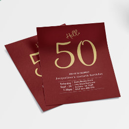 Flyer Olá 50 Orçamento Dourado Vermelho 50º Convite de A