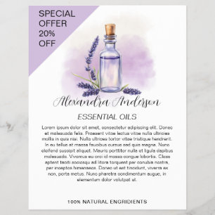 Flyer Óleos Essenciais de Lavanda Floral Aquarela