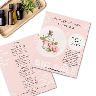 Flyer Óleos Essenciais de Rosa Floral Aquarela Promoção