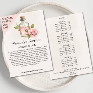 Flyer Óleos Essenciais Naturais de Rosa Floral Aquarela