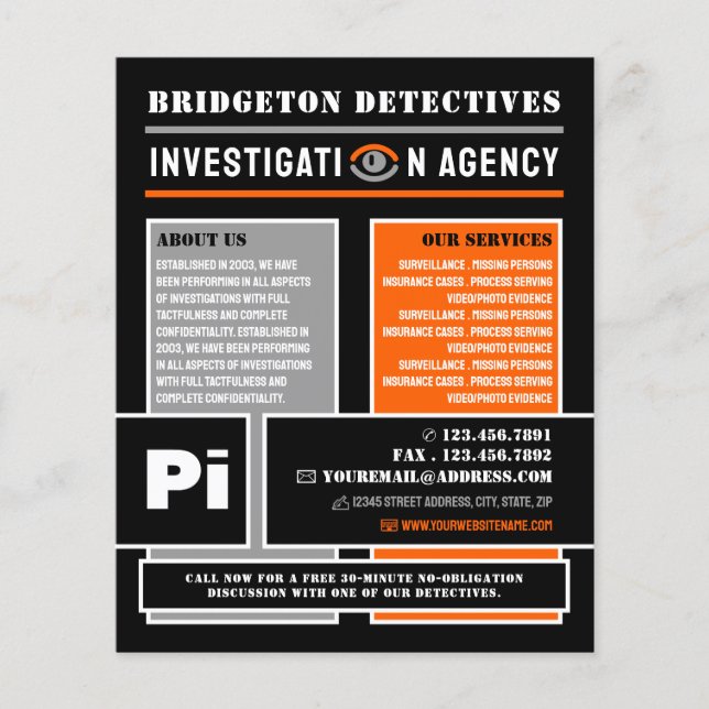 Flyer Olho Privado Negrito, Detetive Detetive Investigad (Frente)