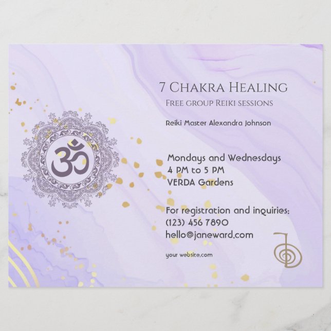 Flyer OM Chakra Energy Healer Reiki Purple Horizontal (Frente)