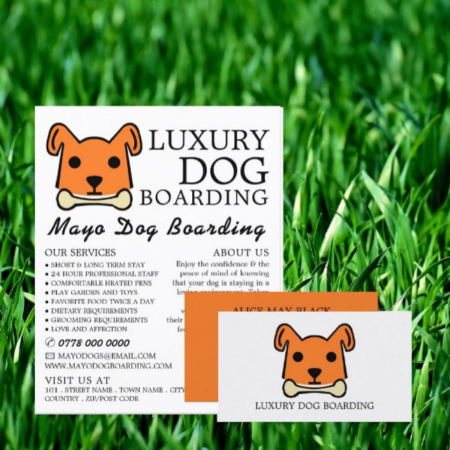 Flyer Orange Dog with Bone, Dog Boarding, Advertising (Criador carregado)