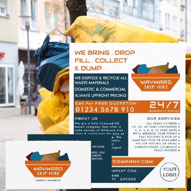 Flyer Orange Rubish Skip Design, Skip/Dumpster Company (Criador carregado)