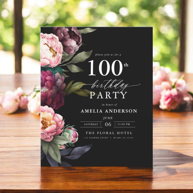 Flyer Orçamento 100º Aniversário Convite Floral Moody (Criador carregado)
