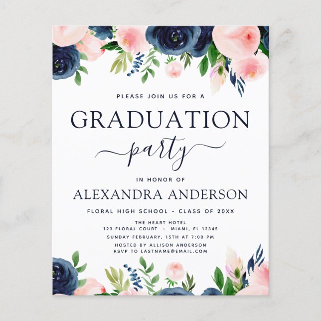 Flyer Orçamento 2022 Marinho de Graduação Azul Blush Pin (Frente)