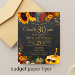 Flyer Orçamento 30 anos aniversário de 30 anos de outono<br><div class="desc">O ouro amarelo e o outono cor de laranja enferrujado caem girassóis, uvas, dois copos de vinho tinto e uma abóbora aquarela sobre um fazer de fundo de madeira marrom escura e elegante até 30 anos de barato ORÇAMENTAL Convite FLYER para festa de aniversário de PAPEL com um roteiro de...</div>