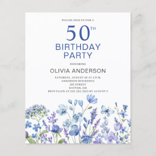 Flyer Orçamento 50º Aniversário Azul Convite Floral