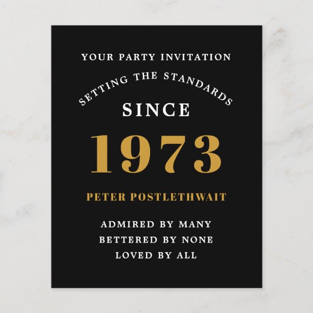 Flyer Orçamento 50º Aniversário Convite Preto Dourado 19 (Frente)