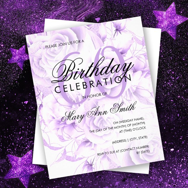 Flyer Orçamento 60º Aniversário Convite Floral Roxo (Criador carregado)