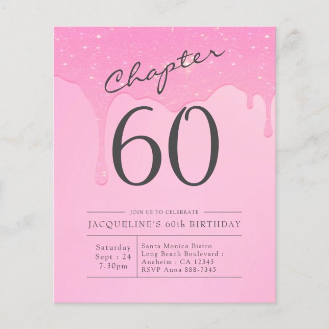 Flyer Orçamento 60º Convite à Cinza Rosa de Aniversário (Frente)