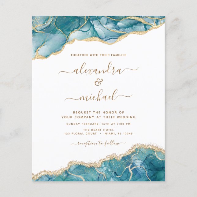 Flyer Orçamento Ágata Turquesa Dourado Casamento (Frente)