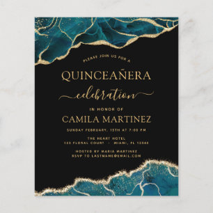 Flyer Orçamento Ágata Turquesa Quinceañera Azul Teal Dou