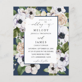 Flyer Orçamento Anêmona Floral Branco Casamento - Azul