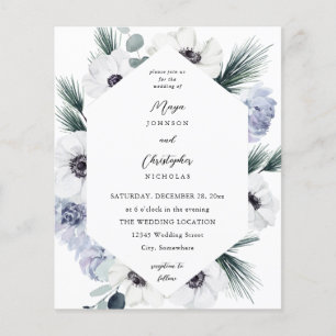 Flyer Orçamento Anêmona Floral Branco de Inverno Casamen
