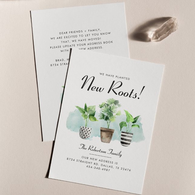 Flyer Orçamento Anúncio de Mudança de Endereço com Novas (New Roots Plants Watercolor Moving Announcement)