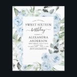 Flyer Orçamento Azul Doce 16 Convite de Aniversário<br><div class="desc">Rosas Florais Azuis e Eucalyptus Botanical Greenery Primavera ou Summer Sweet Sesseis Convites de festas de aniversários - inclui uma bela e elegante tipografia escrita com flores botânicas tropicais modernas e verde para a doce celebração 16.</div>