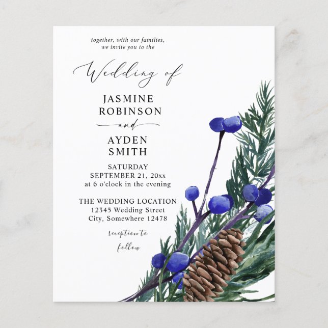 Flyer Orçamento Blue Berries & Pine Greenery Casamento (Frente)