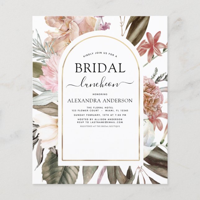 Flyer Orçamento Boho Burgundy Chá de panela Luncheon (Frente)