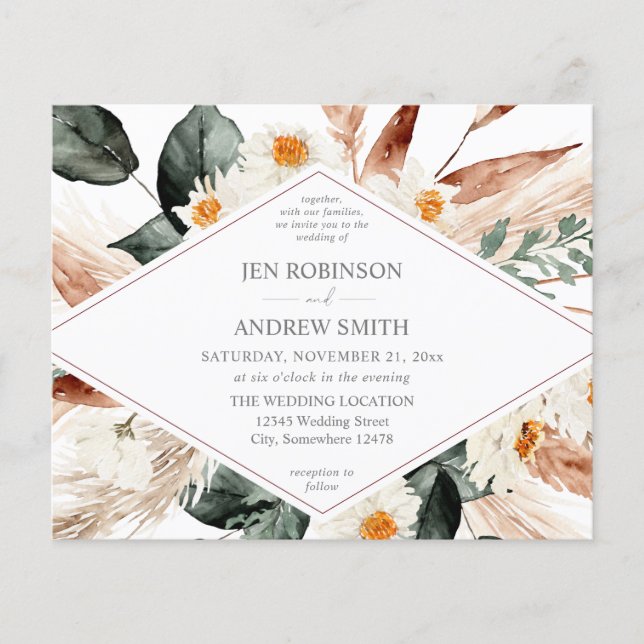 Flyer Orçamento Boho Cobre Pampas Grass e Floral Casamen (Frente)