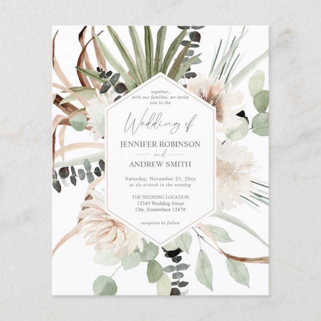 Flyer Orçamento Boho Eucalyptus Palm Leaf & Floral Wedin (Frente)