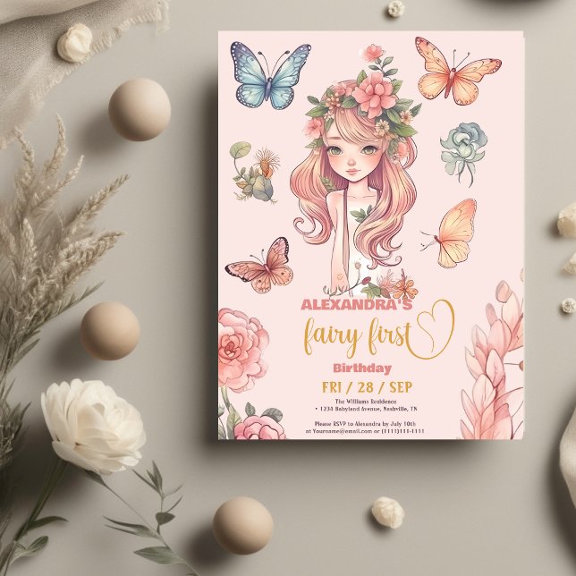 Flyer Orçamento Boho Fairy First Girl primeiro aniversar (Criador carregado)
