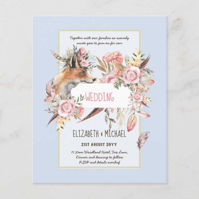 Flyer ORÇAMENTO Boho Floral Raposa Floresta Casamento Mo (Frente)