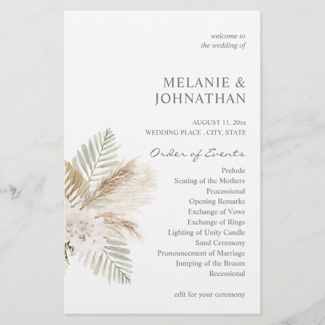 Flyer Orçamento Boho Pampas B Cerimônia de Casamento Flo (Frente)