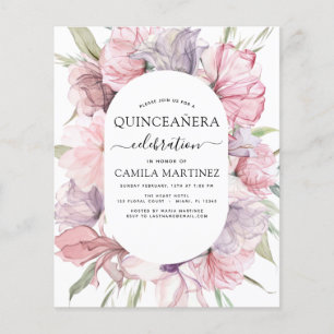 Flyer Orçamento Boho Purple Quinceañera Dusty Rosa Flo