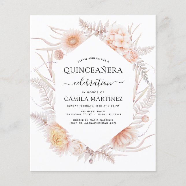 Flyer Orçamento Boho Quinceañera Dusty Pink15 Aniversári (Frente)