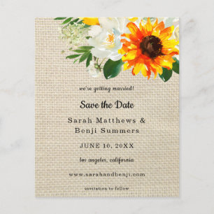 Flyer Orçamento Burlap Sunflower & Whi Floral Salvar Dat