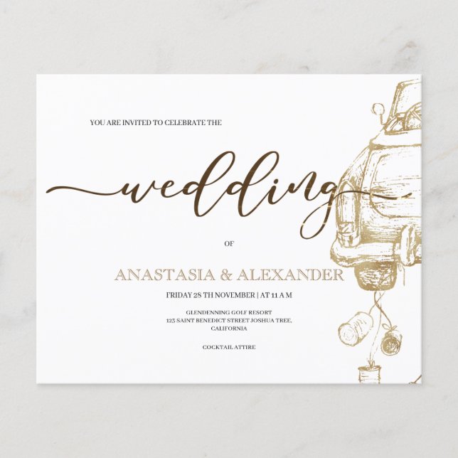 Flyer Orçamento/carro Dourado/convite para casamento. Fo (Frente)