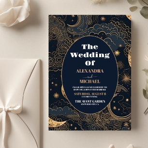 Flyer Orçamento Casamento Celestial Azul Meia-Noite Dour